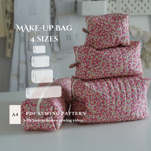 Quilted Makeup Bag Sewing Pattern - Size M - Free pattern