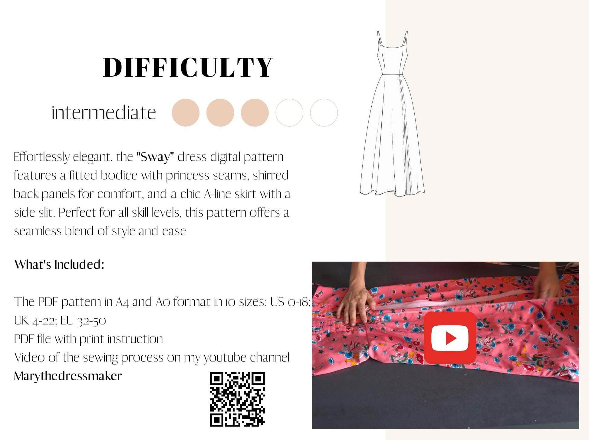 Sway- A line dress - Digital Sewing Pattern Sway- A line dress - Digital Sewing Pattern